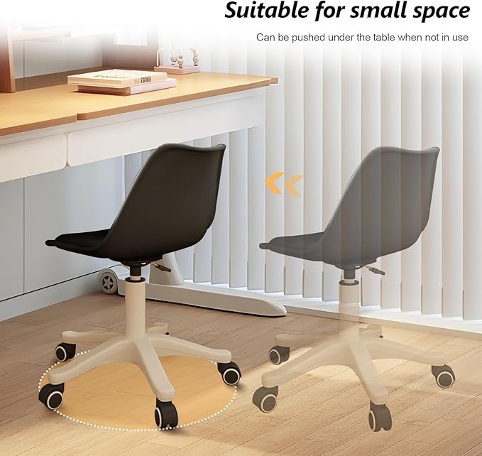 Small Desk Chair Cute Armless Task Vanity Chair with Soft Padded Cushion, Plastic Height Adjustable Home Office Chairs for Teens Girls,Black Set of 1