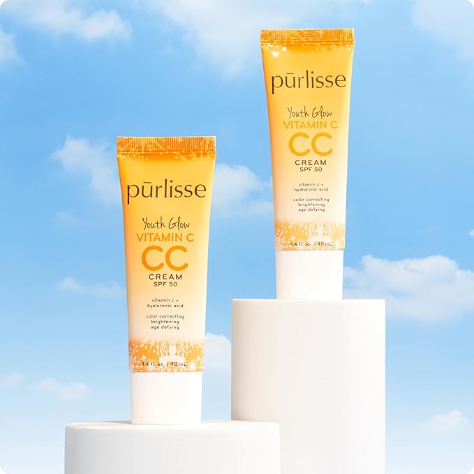 pūrlisse Youth Glow Vitamin C CC Cream with SPF 50 - Color Corrector Enriched with Sea Buckthorn, Vitamin C & Hyaluronic Acid - Boosts Radiance & Youthfulness - Paraben-Free - Fair (1.4 oz)