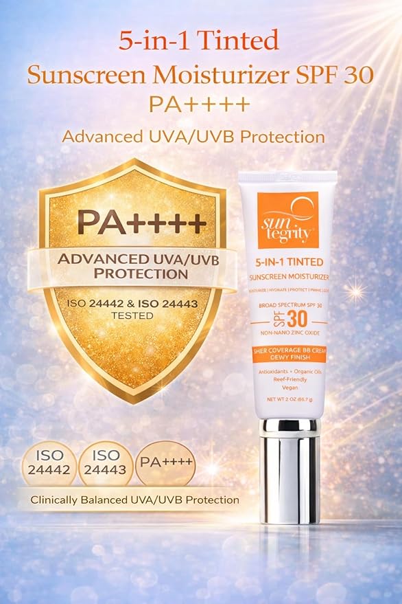 Suntegrity Tinted 5 in 1 Mineral Sunscreen for Face (SPF 30-2 oz) - Light | BB Cream Moisturizer with Physical UVA/UVB Broad Spectrum Protection | Safe for Sensitive Skin
