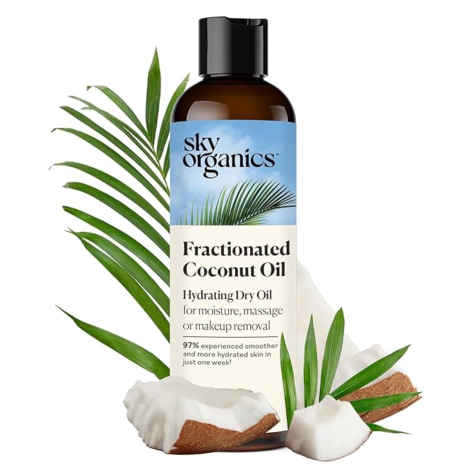 Sky Organics Hydrating fractionated Dry Oil, Coconut Oil, for Moisture, Massage and Makeup Removal, For All Skin Types, 100% Pure and Cold Pressed Multipurpose Body and Face Oil