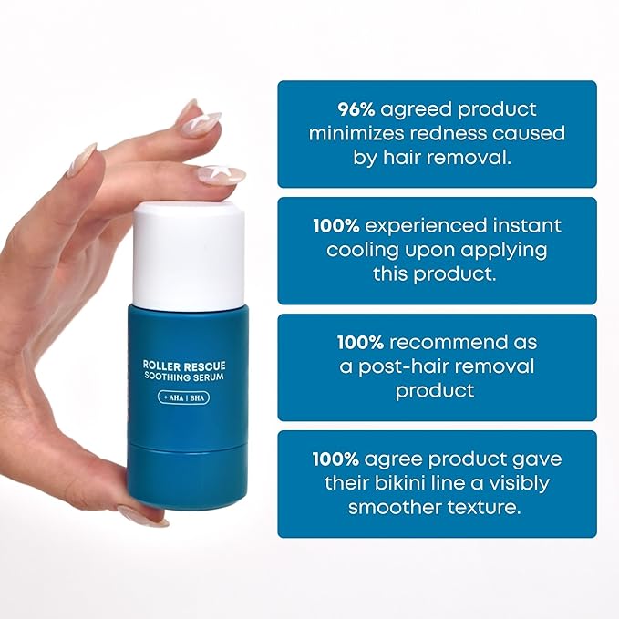 Bushbalm Ingrown Hair Roller Rescue And Nude Oil Bundle - Includes AHA & BHA - Exfoliating, Soothing, Cooling for Intimate Areas, Underarms - Helps With Razor Bumps and Ingrown Hairs, Blue