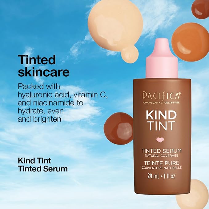 Pacifica Tinted Moisturizer – Kind Tint Serum, Lightweight Hydrating Foundation with Vegan Collagen & Hyaluronic Acid for Dewy Glow, Buildable Coverage, Vegan, 1 fl oz (Shade 13)