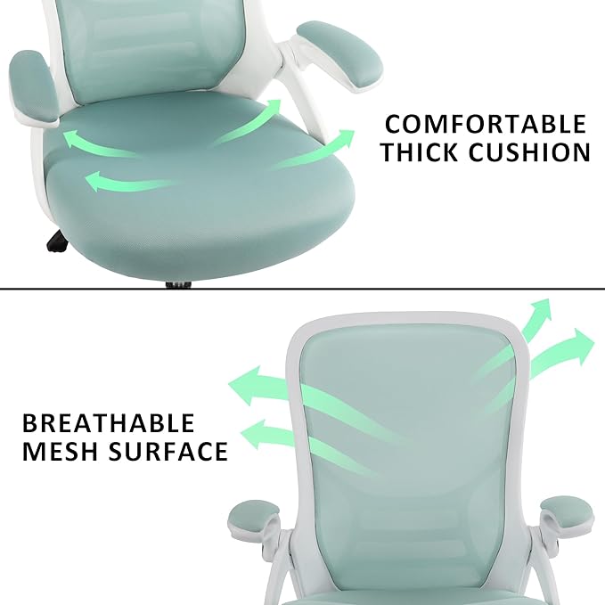 HYLONE Office Chair Ergonomic Chair with Flip up Armrests,Thickened Seat Computer Chair with Breathable Mesh Back Home Office Computer Chairs for Long Hours Mesh Office Chair(Blue)