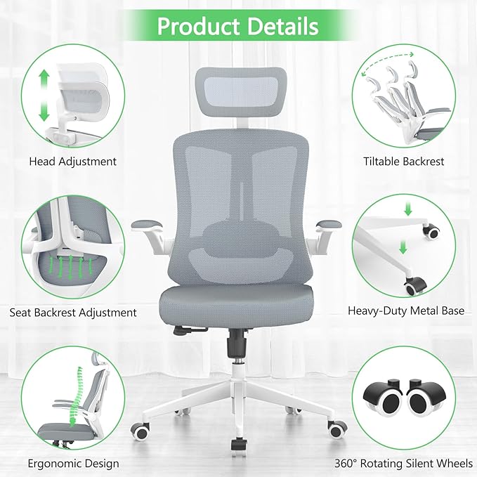 Ergonomic Office Chair Desk Chair - Mesh Computer Chair with 360° Swivel Wheels, Adjustable 90-130° Recline & Lumbar Support for Home Office, Supports up to 350lbs