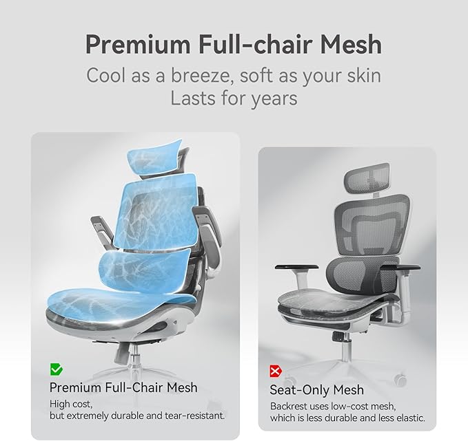 SIHOO M59AS Ergonomic Office Chair, Desk Chair with 3D Flip-up Armrests, Computer Chair with Dual Back Design and Adaptive Dynamic Lumbar Support Grey