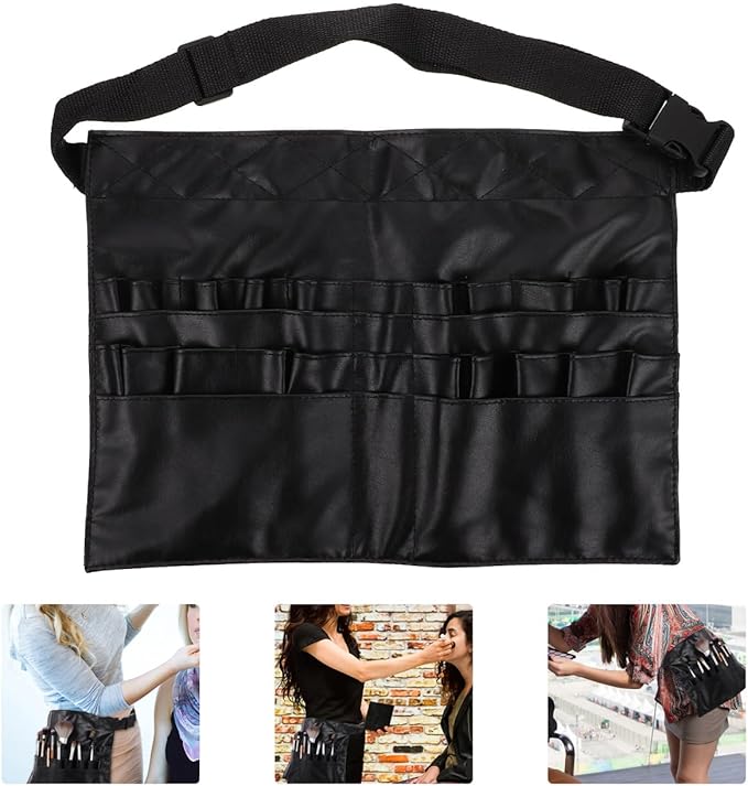 minkissy Makeup Brush Storage Bag with 2 Compartments Stand up Design Portable Cosmetic Organizer for Travel Home Holds 32 Brushes 14.17 Inch