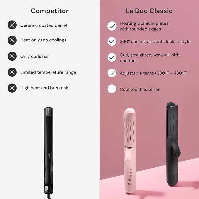 L'ANGE HAIR Le Duo Standard 360° Airflow 2 in 1 Straightener and Curler | 1 Inch Curling Wand & Titanium Flat Iron with 3.5" Plates | Hair Straightener & Curler for Short to Medium Hair (Black)