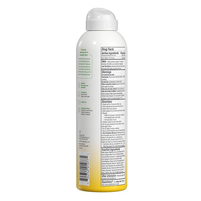 Alba Botanica Sheer Mineral Sunscreen Spray, SPF 50, Fragrance-Free Broad Spectrum, Water Resistant and Biodegradable, 5 fl. Oz. Bottle