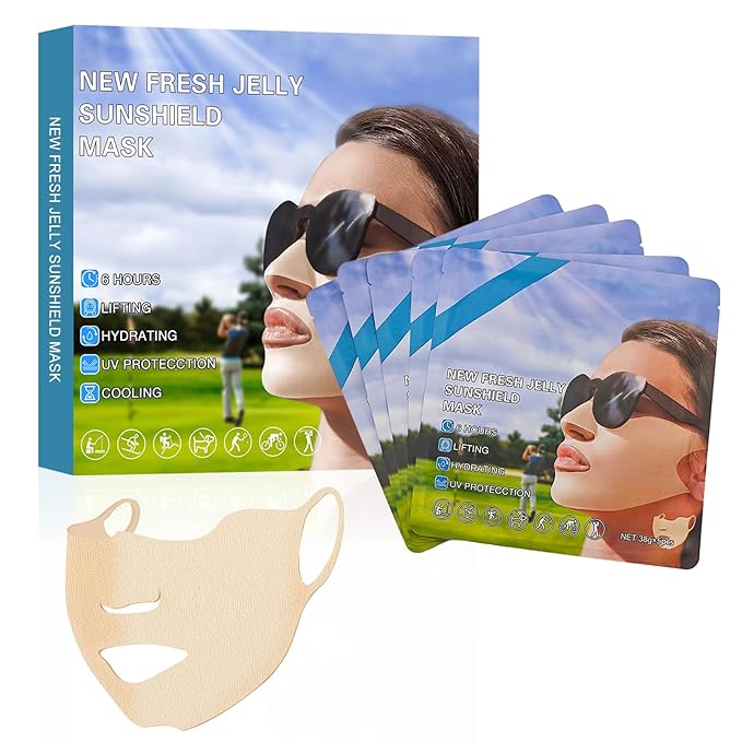 5-Piece Golf Sunscreen Patch, UV Protection Mask for Face Care, Hydrating Gel Cool Face Mask, Sun Protection UV Stickers, Suitable for Outdoor Sports, Cycling, Mountain Climbing