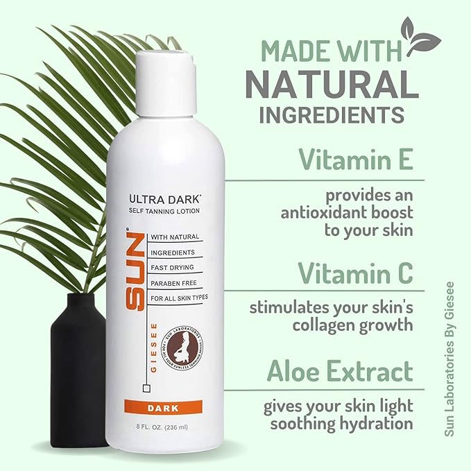 Sun Laboratories By Giesee Self Tanning Lotion, Tan Maintainer, and Exfoliant Body Gel - 3-Pack 8 Oz. Bottles, Non-Toxic Self Tanner, Ultra Dark Sunless Tanning Lotion