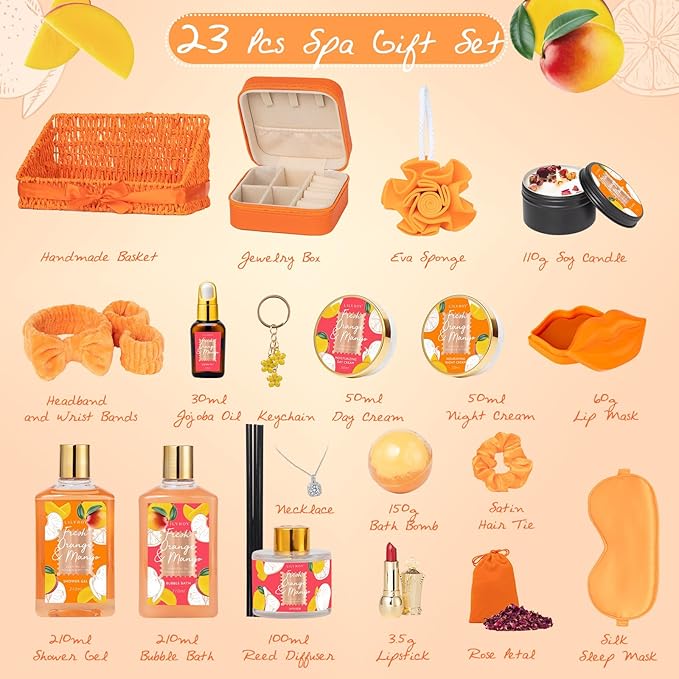Mothers Day Gifts for Women - 23-Piece Bath and Body Gift Basket Set for Women, Bath Gift Set, Spa Gift Baskets | Gifts for Mom, Christmas, Birthday Gift, Valentines Day Present for Her