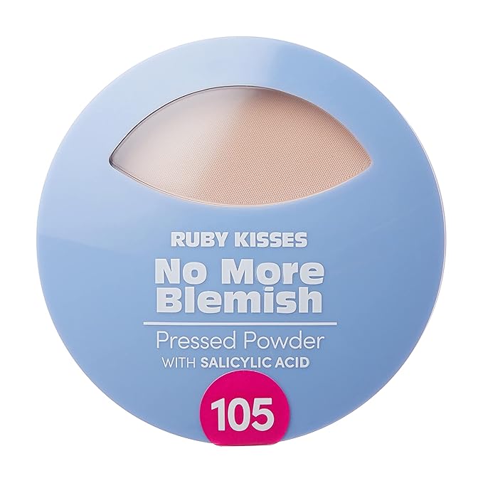 Ruby Kisses No More Blemish Face Powder with Salicylic Acid Korean Makeup Matte Finish Full Coverage Pressed Powder (Fair Ivory)