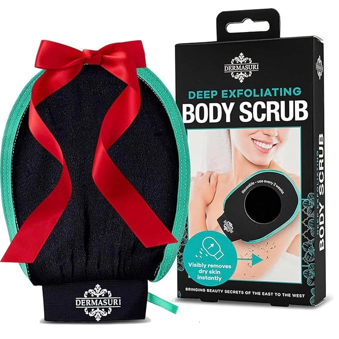 Dermasuri - Deep Exfoliating Glove for Shower - Scrubbing Mitt Body Scrubber Gloves - Korean Skin Cleaner Exfoliator - Dead Skin Buffing Treatment - Keratosis Pilaris Scrub Remover - (1 Pack)