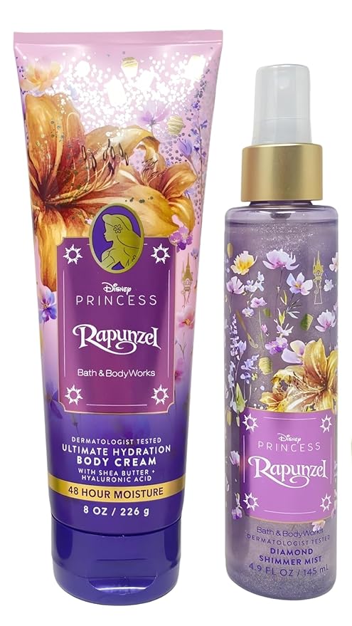 Bath & Body Works Limited Edition Princess Collection Rapunzel Ultimate Hydration Body Cream and Diamond Shimmer Mist with a Wild Jasmine Bar Soap