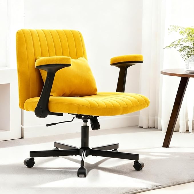 Ergonomic Cross Legged Chair with Wheels,360° Swivel Meditation Chair,ADHD Chair, Criss Cross Desk Chair with Lumbar Support and Adjustable Stool, (Wide seat Cushion, Yellow)