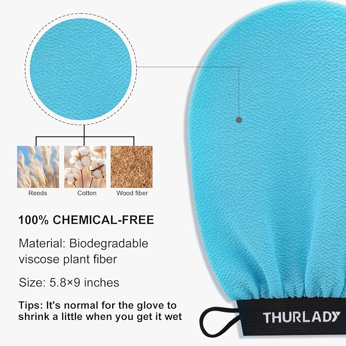 Exfoliating Glove, Korean Exfoliating Mitt Body Scrubber, Viscose Fiber Bath Shower Scrub Gloves, Dead Skin Remover for Body, Skin Care Tools for Smoother Skin, Self-Tan Prep & Removal, Blue