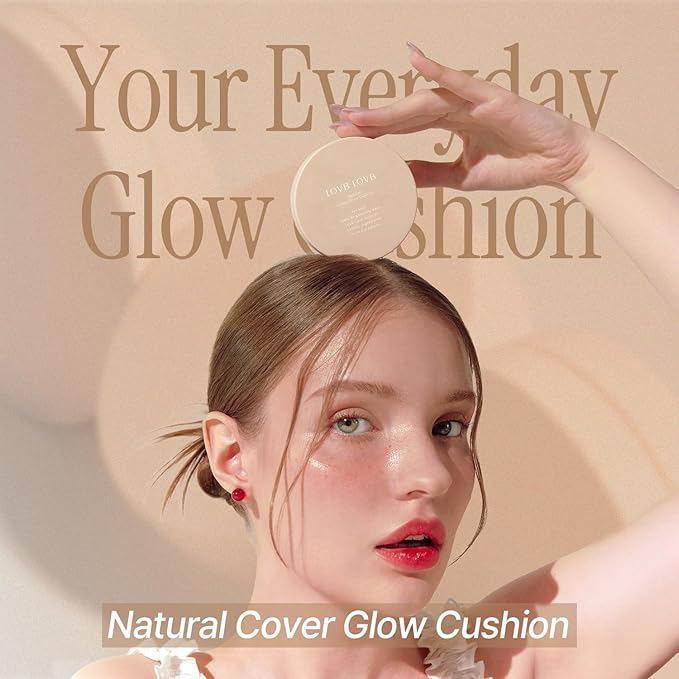 Natural Cover Glow Cushion Foundation | Satin Radiant Finish | Korean Foundation Makeup | Long-Lasting Natural Coverage | for All Skin Types 0.42 oz. (21N Light Beige)