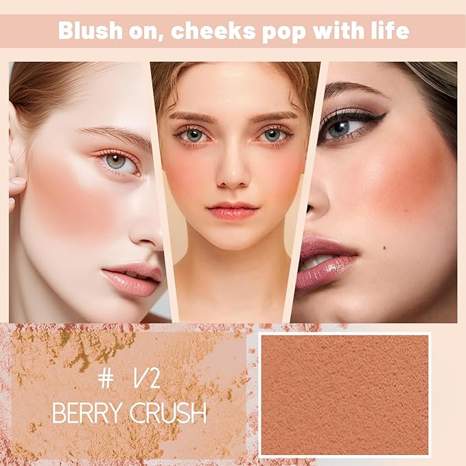 Multi Texture Heart Blush Cream, Liquid, Powder & Jelly Blushes for Cheeks,Beauty-Matte & Natural Finish Cheek Tint & Blush Palette (V2 Berry Crush)