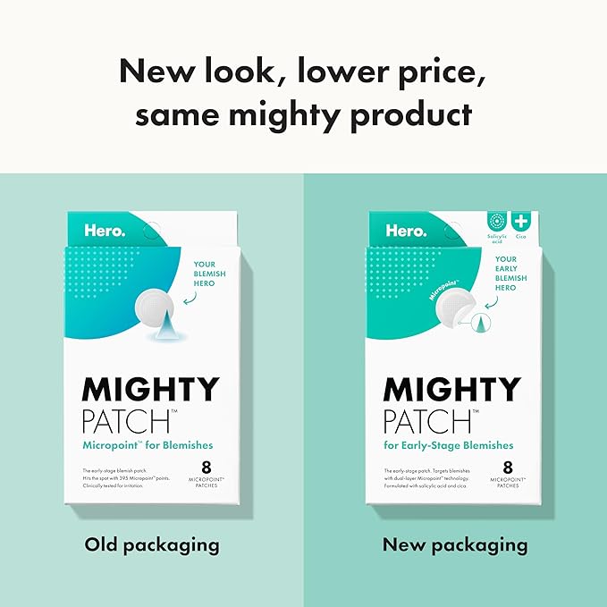 Mighty Patch Micropoint Large Hydrocolloid Pimple Patches for Face Blemishes from Hero Cosmetics, Acne Stickers for Early Stage Zits & Hidden Pimples, 395 Proprietary Micropoints, 8 Count