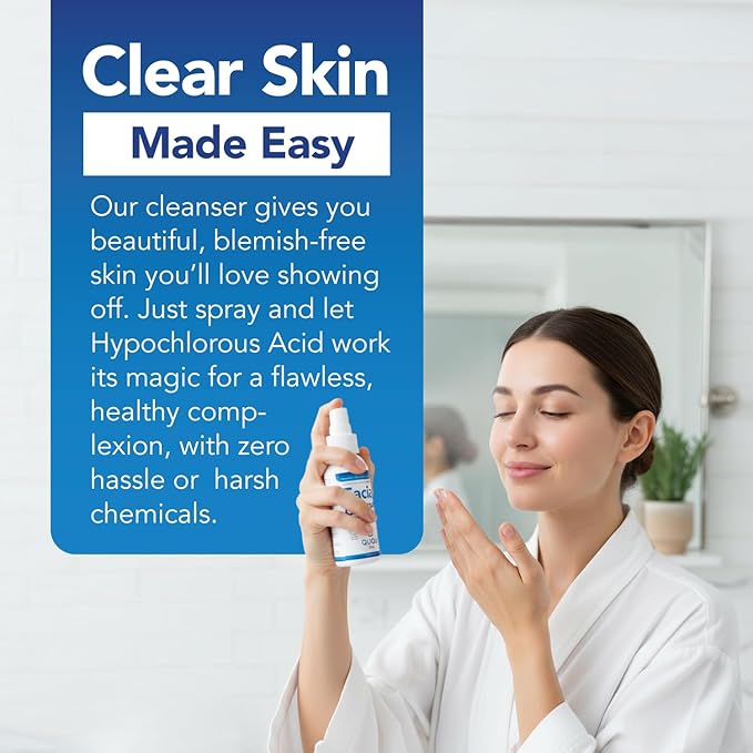 QUQU SKIN Hypochlorous Acid Face Spray - Daily Facial Cleanser & Toner Mist - Pore Clarifying Solution for Blemishes, Redness & Sensitive Skin - Post-Workout & Makeup Prep - Alcohol Free -(3.38 Fl Oz)