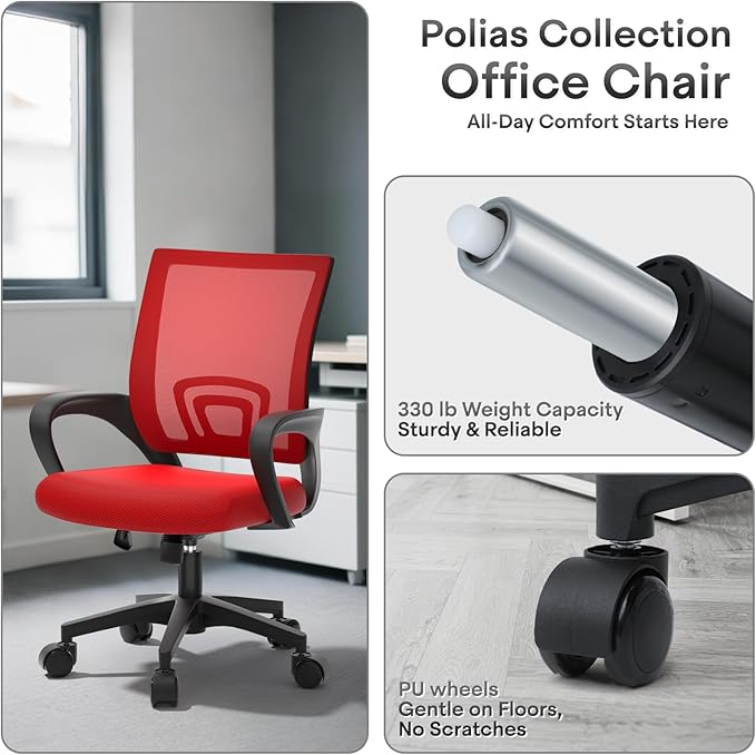 Ergonomic Office Chair 2P - 330Lbs, Breathable Mesh Computer Desk Chair with Lumbar Support & Armrest, Rolling Swivel Adjustable Tilt Lock for Home Office/Gaming, Bedroom Study