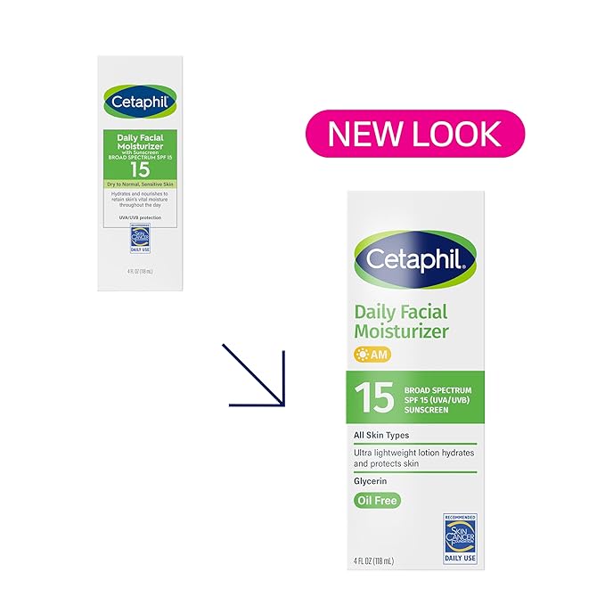 Cetaphil Daily Facial Moisturizer SPF 15, 4 Fl Oz, Gentle Facial Moisturizer for Dry to Normal Skin Types, No Added Fragrance, Pack of 4, (Packaging May Vary)