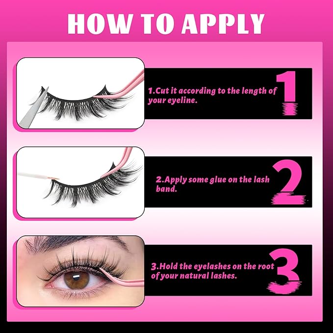 Veleasha Lashes Kit Manga Eyelashes Cat Eye Lashes Spiky Eyelash C Curl with Lash Glue & Tweezers Lash Wispy Natural Look False Eyelashes with Soft Cotton Band 7 Pairs Pack (Sunny Kit)