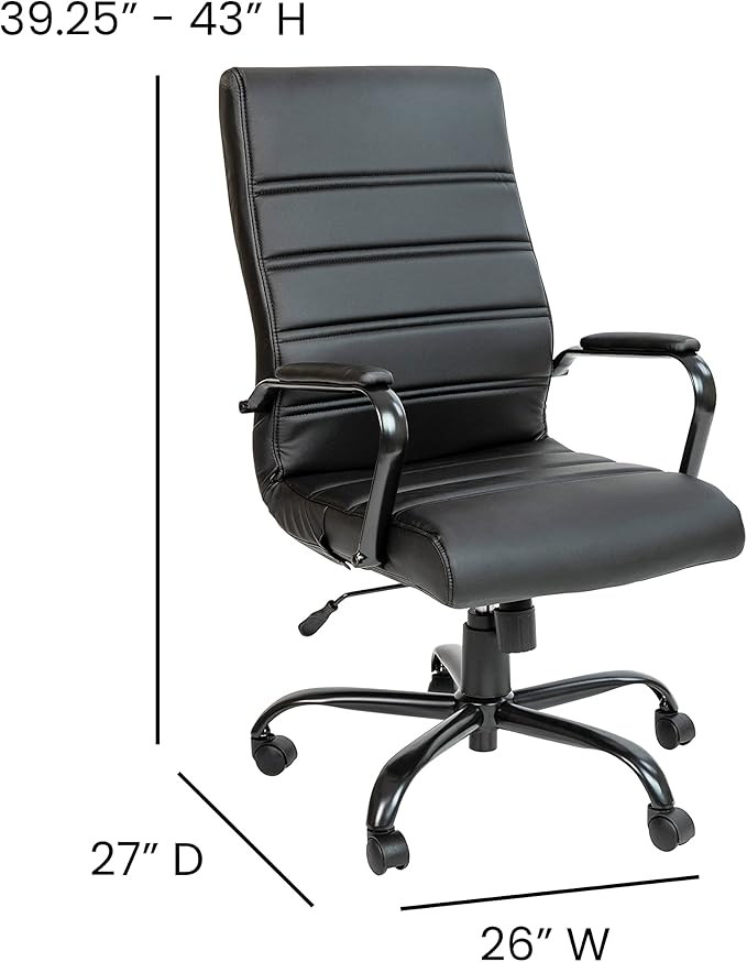 Flash Furniture Whitney High-Back Swivel LeatherSoft Desk Chair with Padded Seat and Armrests, Adjustable Height Padded Office Chair, Black