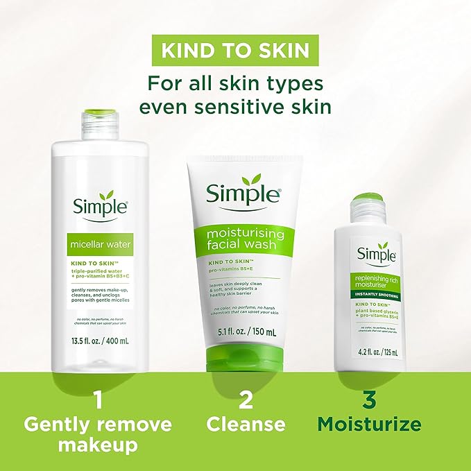 Simple Kind To Skin Replenishing Rich Moisturizer - Face Cream Nourishes and Hydrates - Face Moisturizer with Niacinamide, Vitamins B5 and E - 2 pc