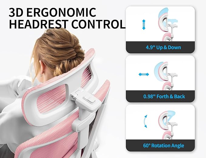Pink Ergonomic Office Chair: Mesh Desk Chair Comfy with Adjustable Lumbar Support 330lbs High Back Computer Gaming Chair - Big and Tall Office Chairs with Headrest - Adults Home Office