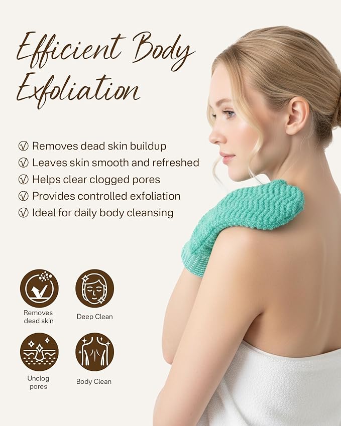 Exfoliating Gloves 2 Pack, Wave Texture Exfoliating Mitt for Dead Skin Remover, Body Scrub Gloves for Bath Shower, Korean Exfoliating Mitt, Loofah Alternative Body Scrubber for Women & Men