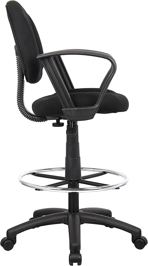 Boss Office Products Ergonomic Works Drafting Chair with Loop Arms in Black, Mid-Back