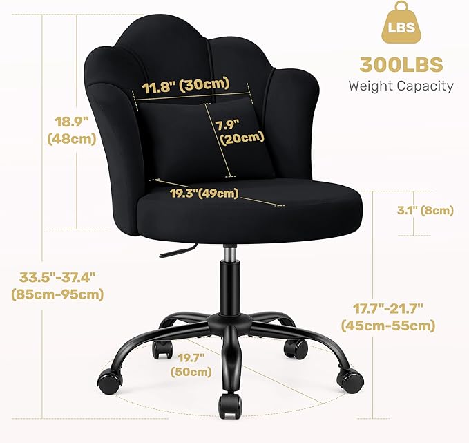 Petal Vanity Chair with Wheels, 3.15" Extra Thick Comfy Makeup Chair, Adjustable Modern Swivel Armless Desk Chair for Girls Women, Aesthetic Small Office Chair for Bedroom Dorm