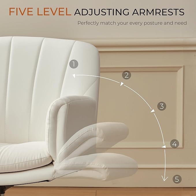 Dowinx Criss Cross Chair with Five-Level Adjustable Arms and Wheels - Comfortable Ergonomic PU Leather Swivel Vanity Chair - Computer Makeup Gaming Chair for Home Office, Bedroom, Vanity Room (Beide)