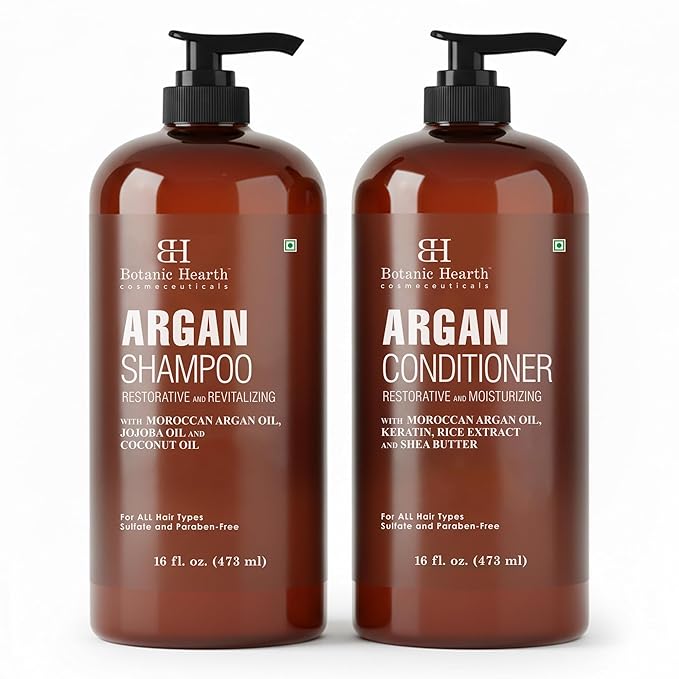 Botanic Hearth Argan Oil Shampoo And Conditioner Set | 16 Fl Oz Each With Keratin, Restorative & Moisturizing, Sulfate Free | All Hair Types & Color Treated Hair, Men And Women | (Packaging May Vary)