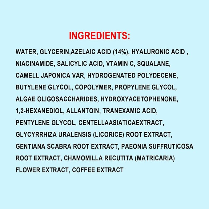Azelaic Acid 14% Acne Cream for Redness Relief, Dark Spots, Facial Serum with Niacinamide & Vitamin C Prevent Acne Breakouts, Azelaic Acid Serum for Balance Excess Sebum & Soothe Irritation, 2 Oz.