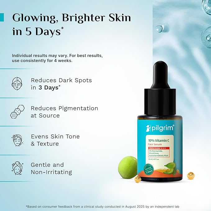 Pilgrim Vitamin C Radiance & Refreshing Combo: 10% Vitamin C Serum & Korean White Lotus Face Mist & Toner | Brightens Skin | Deep Hydration | Triple Glow+++ | Refreshes & Nourishes