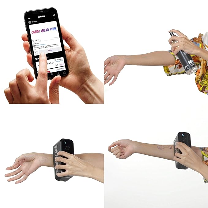 Prinker S Black & Color Temporary Tattoo Printer, Custom Tattoos in Seconds, Water-Resistant and Soap-Washable, Android & iOS Compatible, Ink Included