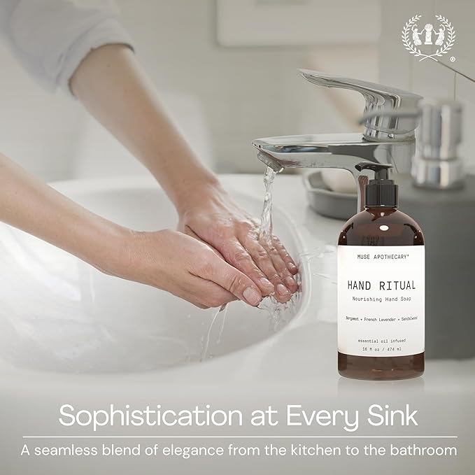 Muse Apothecary Hand Ritual - Aromatic and Nourishing Hand Soap, Infused with Aromatherapy Essential Oils - USDA Certified Biobased - 16 oz, Tonka Bean + Amber + Warm Cedarwood, 2 Pack