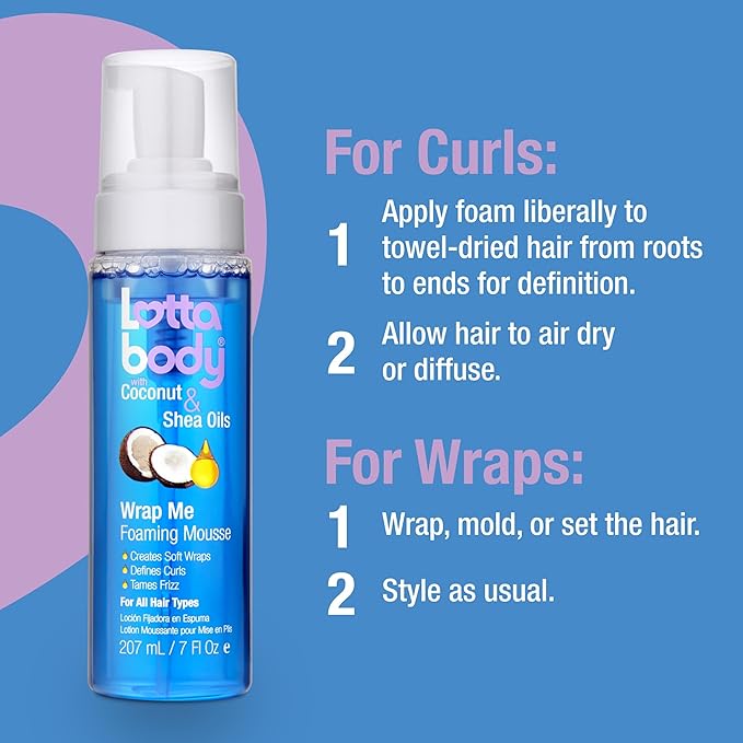 Lottabody Coconut Oil and Shea Wrap Me Foaming Curl Mousse, Creates Soft Wraps, Hair Mousse for Curly Hair, Defines Curls, Anti Frizz, 7 Fl Oz (Pack of 2)