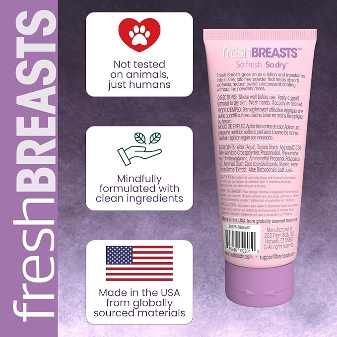 Fresh BREASTS Anti Chafe Cream Lotion to Powder, 3.4oz - Chafing Deodorant for Women, Inner Thighs & Areas that Sweat, No Talc, Aluminum or Added Fragrance