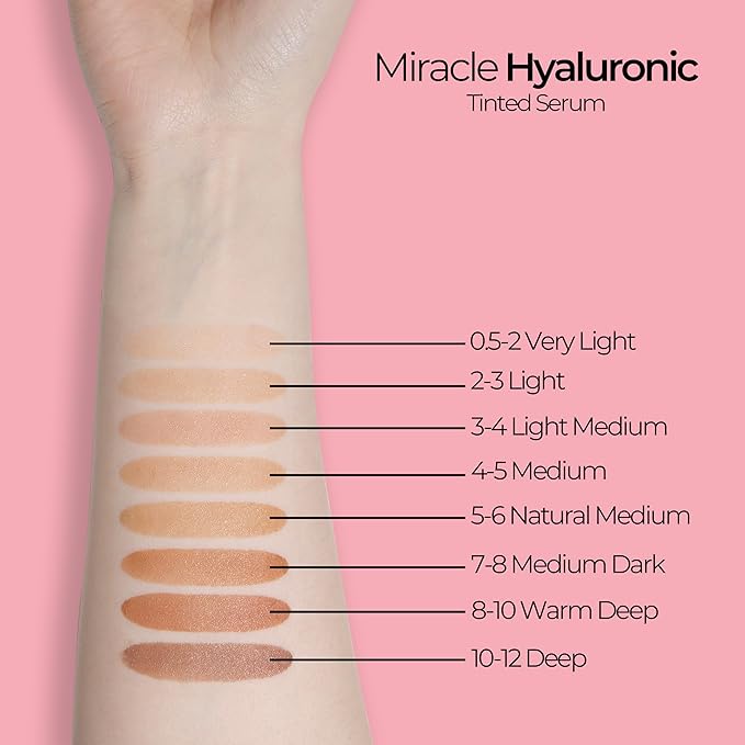MCoBeauty Miracle Hyaluronic Tinted Serum 3-4 Light Medium - Hydrating Skin Tint Foundation with Hyaluronic Acid Ginseng - Buildable Sheer to Medium Coverage Dewy Finish - Vegan Cruelty Free Makeup