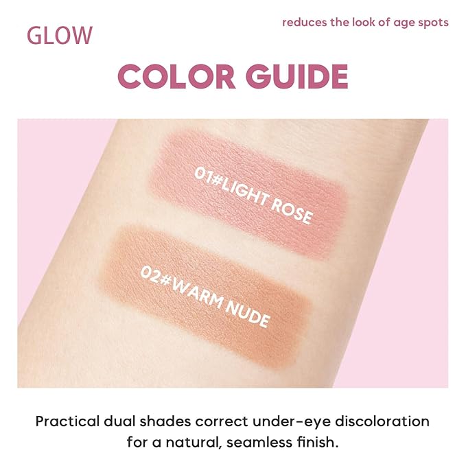 2Pcs Full Coverage Makeup Set: Under Eye Color Corrector & Long-Lasting Brightener for Dark Circles, Creamy Concealer to Even Skin Tone & Minimize Pores, Light Rose & Warm Nude