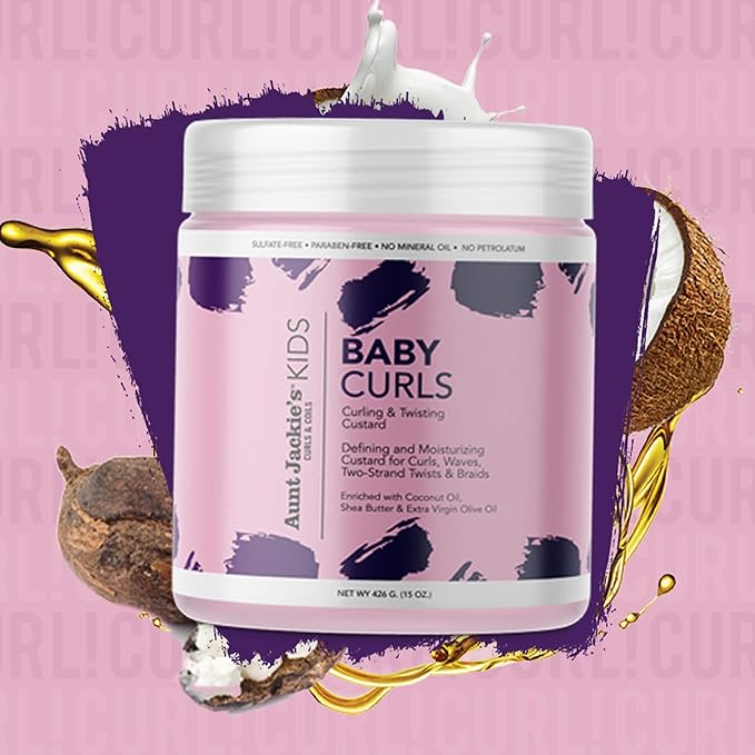 Aunt Jackie's Kids Baby Curls,Moisture Rich Curling and Twisting Custard for Naturally Curly,Coily and Wavy Hair,15 oz,(Pack of 2)