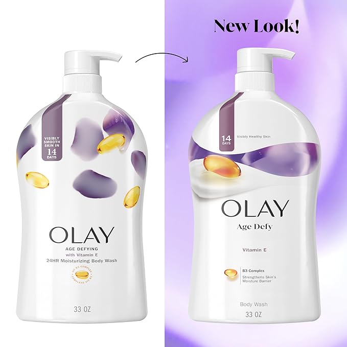 Olay Body Wash for Women, Age Defy with Vitamin E, 24/7 Moisture Barrier Repair, Hydrating & Cleansing Formula for Visibly Healthy Soft Skin, Vitamin B3 & Hyaluronic Blend, All Skin Types, 29 fl oz