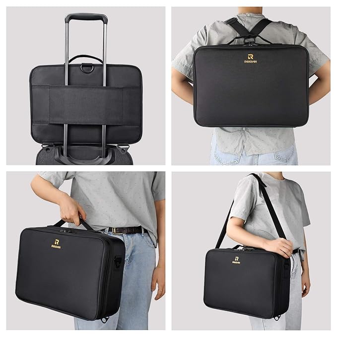 MONSTINA Large Makeup Case, 3 Layers Makeup Bag Cosmetic Organizer Brush Bag Barber Train Case Makeup Artist Box for Hair Curler Hair Straightener Brush Set and Cosmetics
