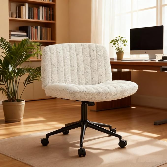Dowinx Criss Cross Chair with Wheels, Premium Fabric & Pocket Spring Cushion, Adjustable Swivel Wide Seat, Modern Computer Vanity Chair for Home Office, Crafted to Enhance Quality Daily Life, White