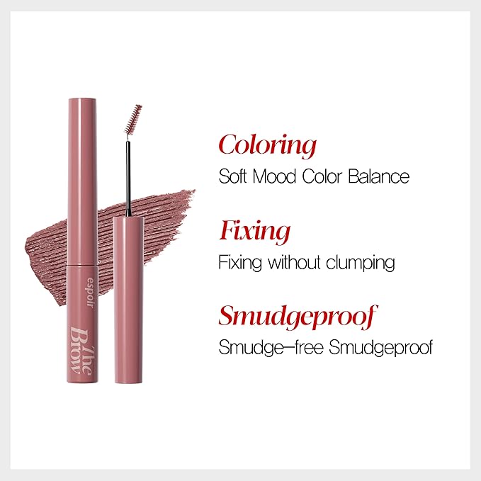 Espoir The Brow Color Fixing Cara #6 Rosy Brown | Easy Fixing without Clumping with Skinny Brush, Long-Lasting & Smudge-proof Eyebrow Mascara, Soft Mood Coloring Tinted Gel, Korean Makeup, 0.1 Fl Oz.