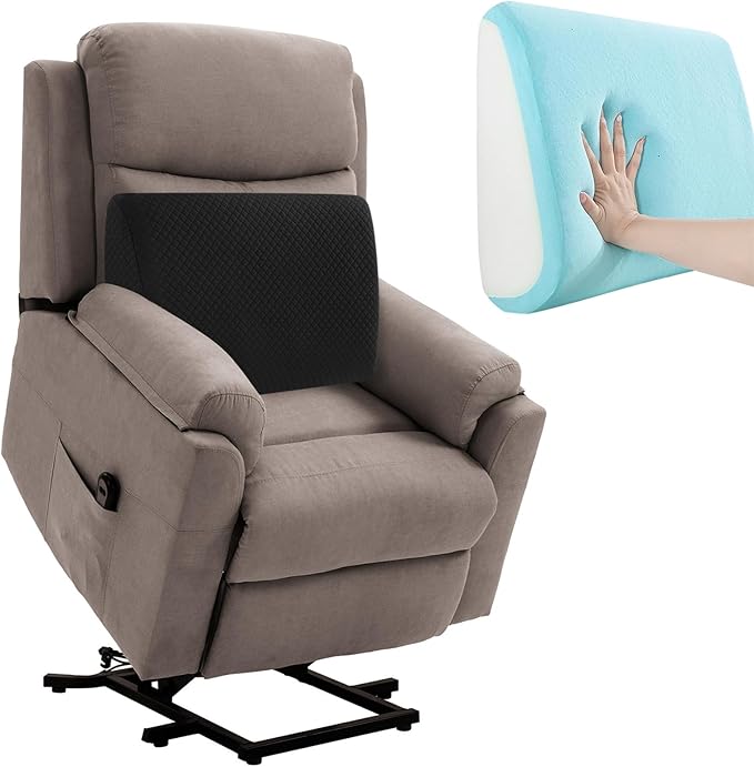Extra Large Lumbar Support Pillow for Recliner, 20"x14"x5.5" Back Support Cushions with Back Strap, 100% Foam High Supportive, Durable, Black