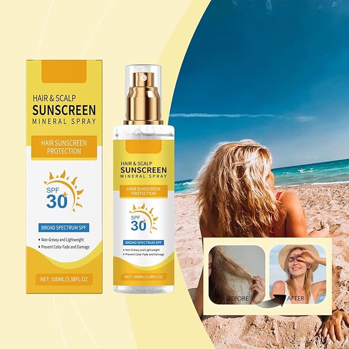 Hair & Scalp Sunscreen Spray SPF 30 Non-Greasy - UV Protection for Color-Treated Hair, Travel-Size Scalp Sunblock Prevents Fading & Dryness, Beach Pool Essential for All Hair Types 3.38oz (2)